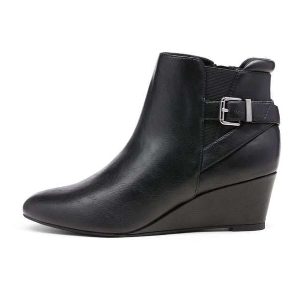 Pointed Toe Wedge Heel Ankle Booties - BLACK PU - 1